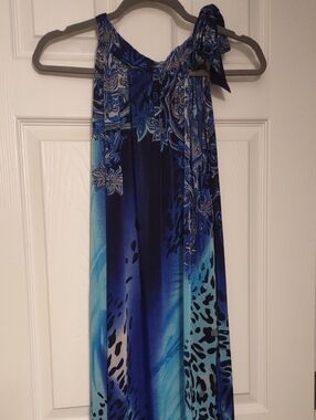 ROMANTIC SIMI .Blue Paisley & Abstract Print One-Shoulder Maxi Dress  XL.